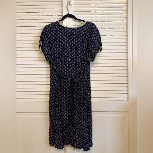 Vintage Zoe Blue Printed Belted Dress Large - Picture 6 of 7